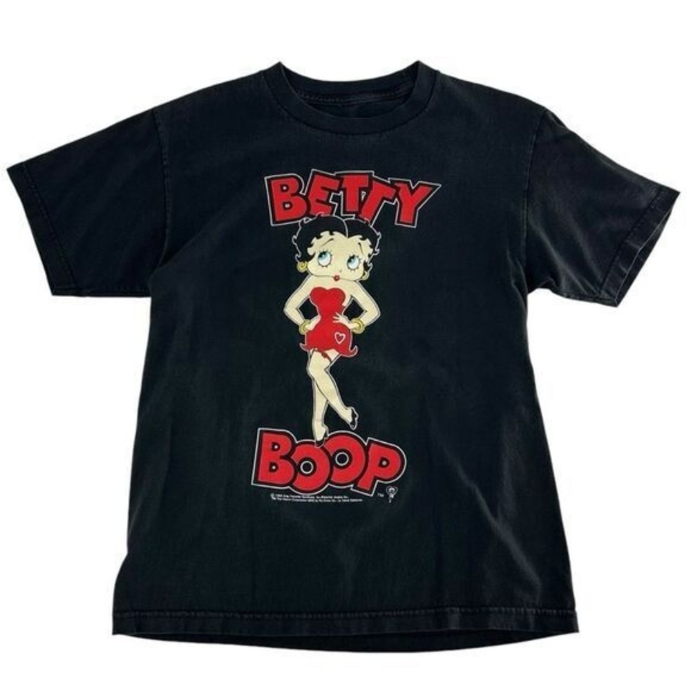 Vintage 90s Betty Boop‎ Shirt Mens Medium Black 1996 Mirror Print Front Back Tee
